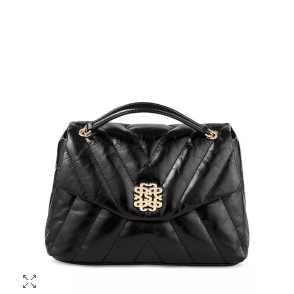 Sandro Black Noir Quilted Crossbody Bag with Gold Accent